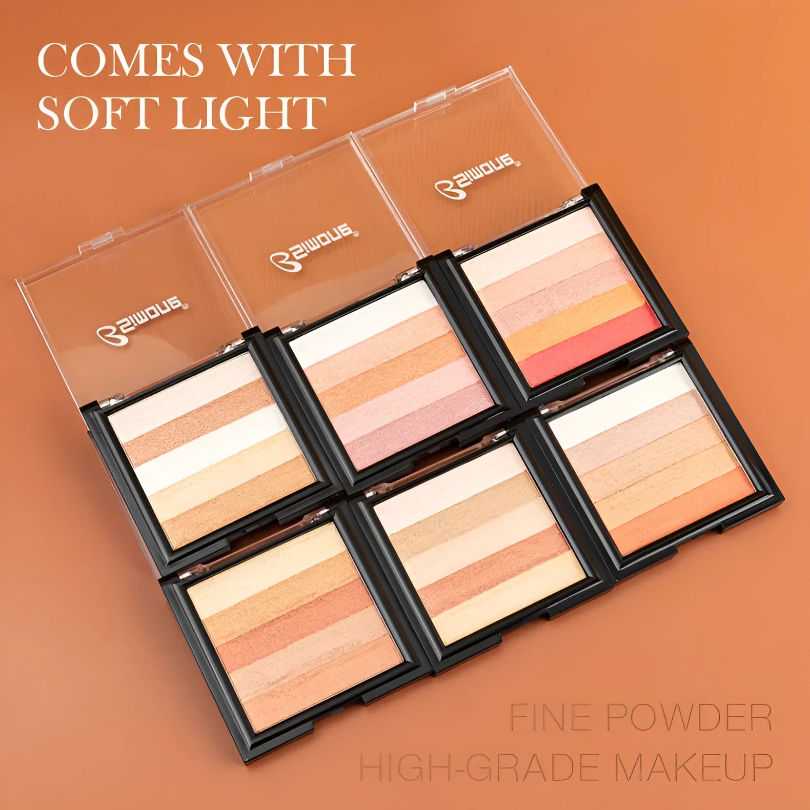 Eye shadow compact plate for contouring and brightening, showing six colour styles in a 12g palette.
