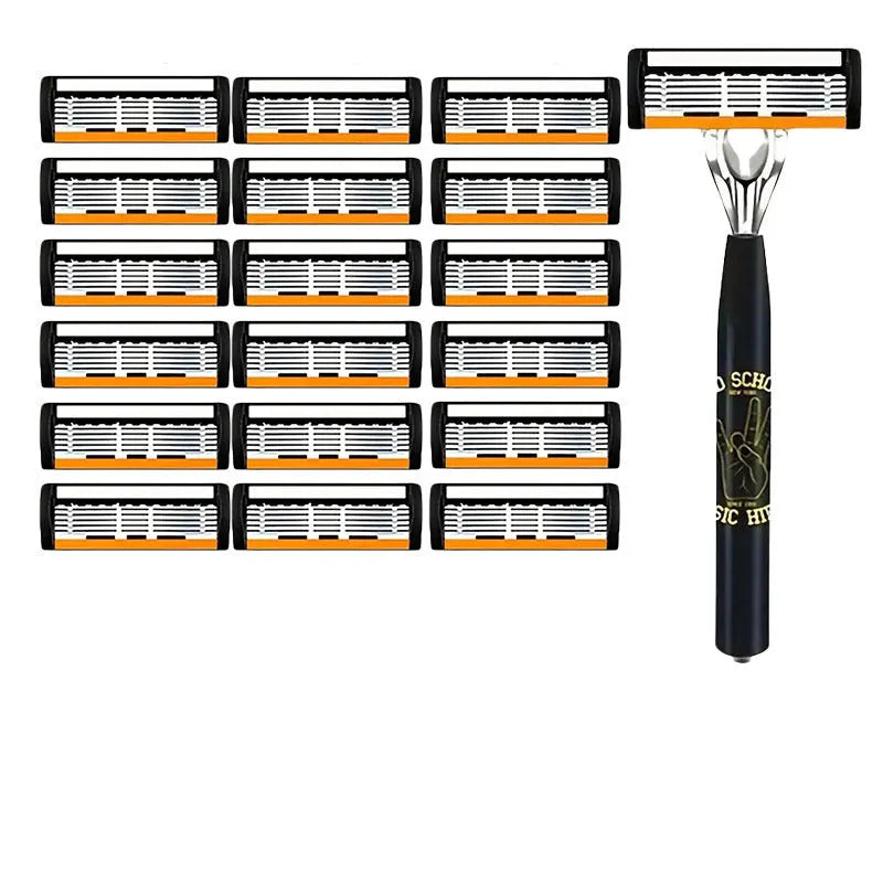 Black six-layer finger type handle manual shaver holder cutter head with multiple blade configuration options