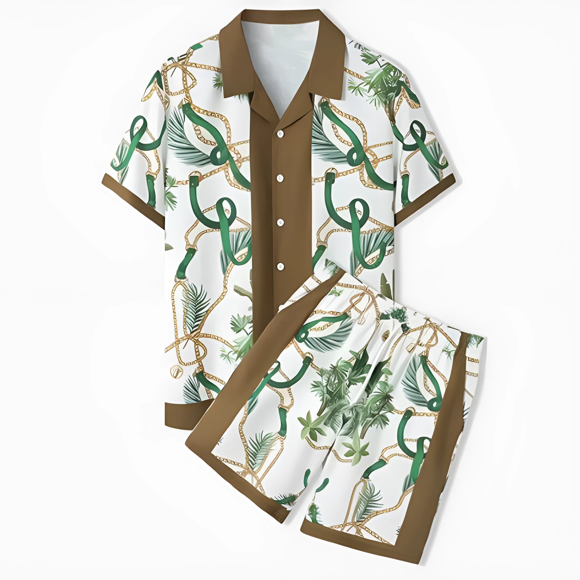 Plaid print beach outfit with matching short sleeve shirt and trousers on a mannequin
