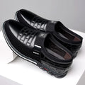 Men's slip-on plus size casual leather shoes black round toe artificial PU rubber sole