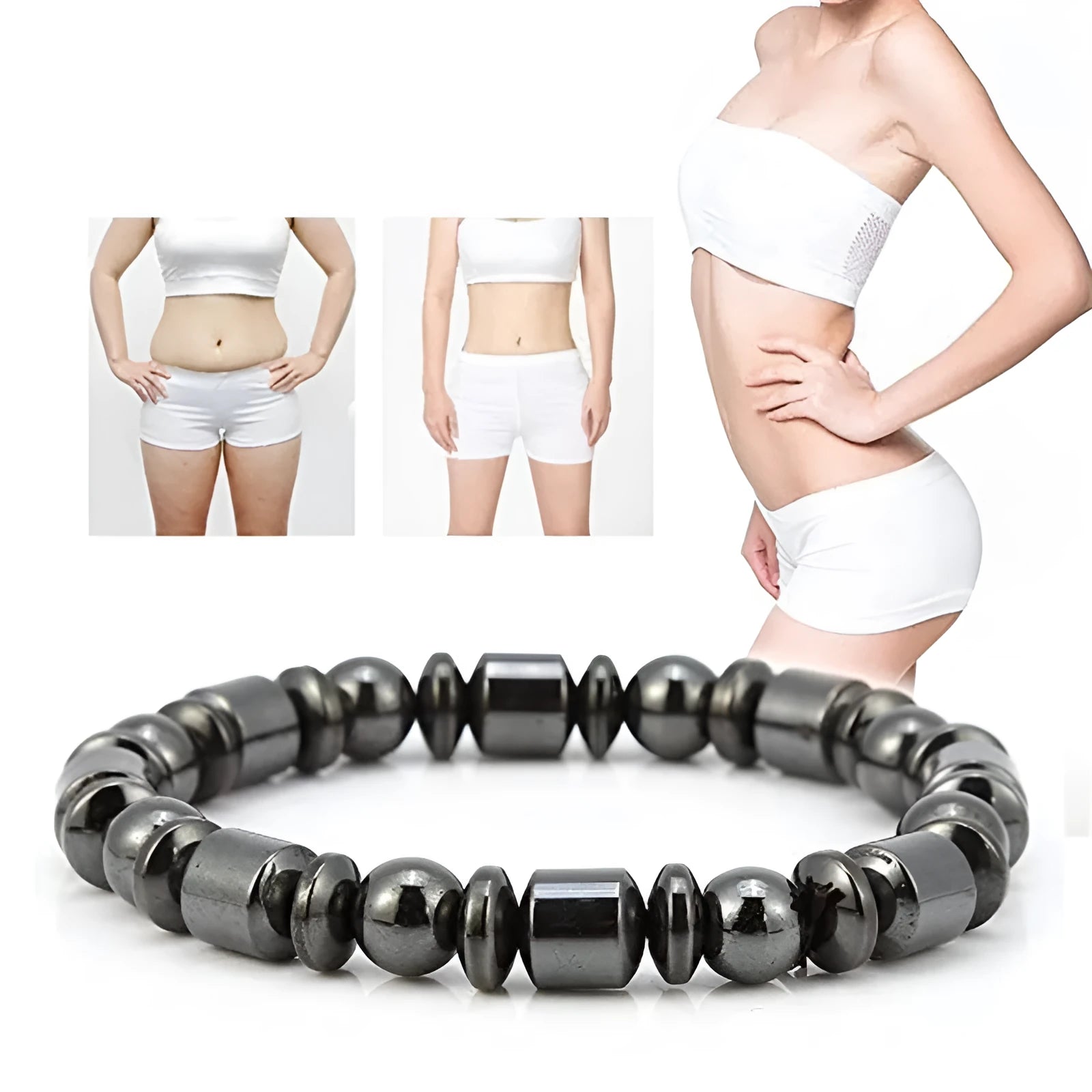 Black pentagram magnetic therapy bracelet with magnetite stones and stretch design for wrist wear