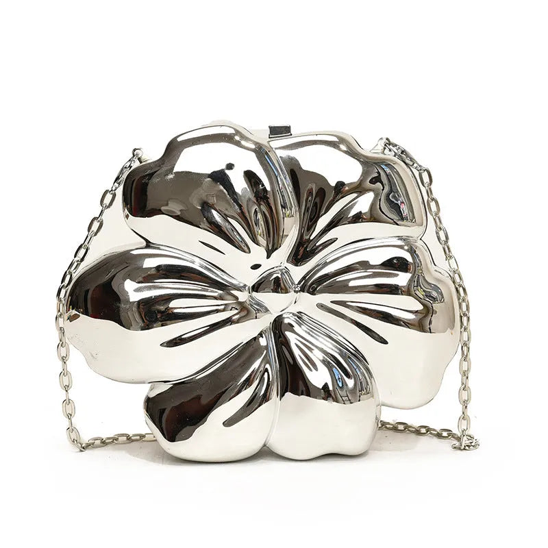 Round acrylic crossbody bag in silver with chain strap, 15x17.5x5.5cm, retro style