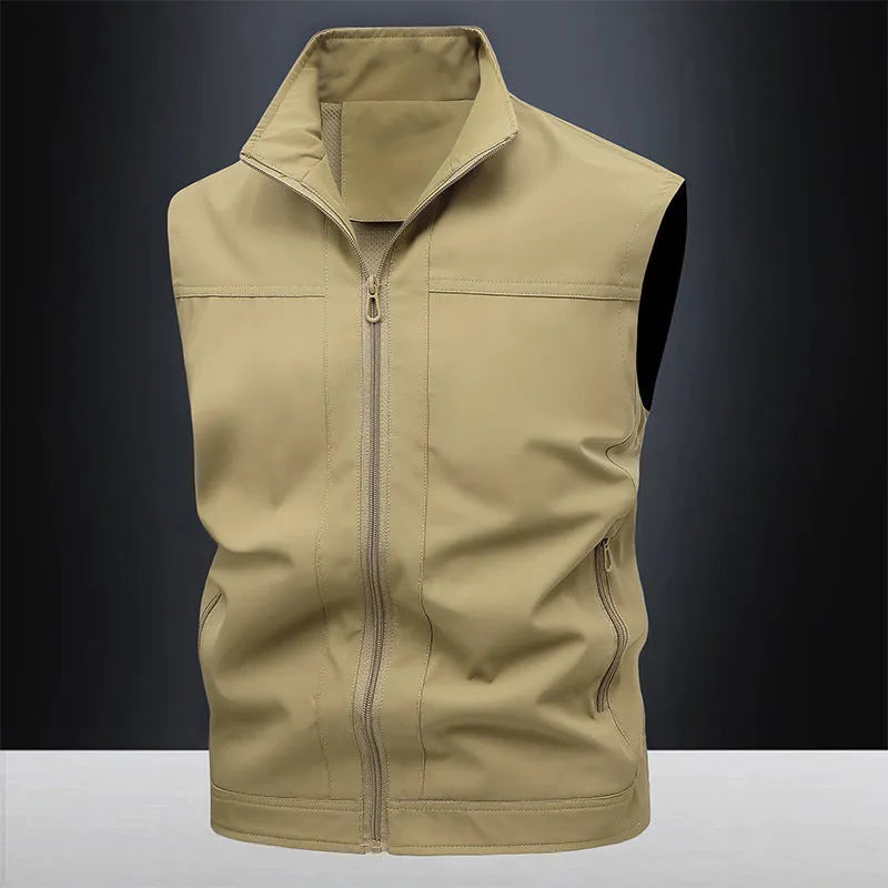 Men's casual top with stand-up collar and loose fit in Army Green colour