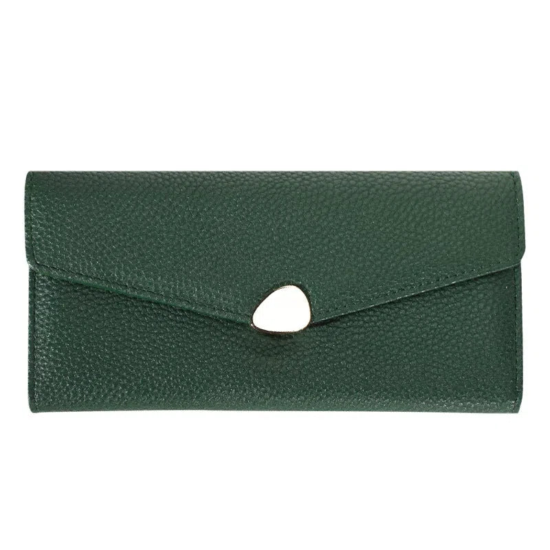 Women's lychee-pattern PU leather clutch wallet in solid colour with patchwork detail