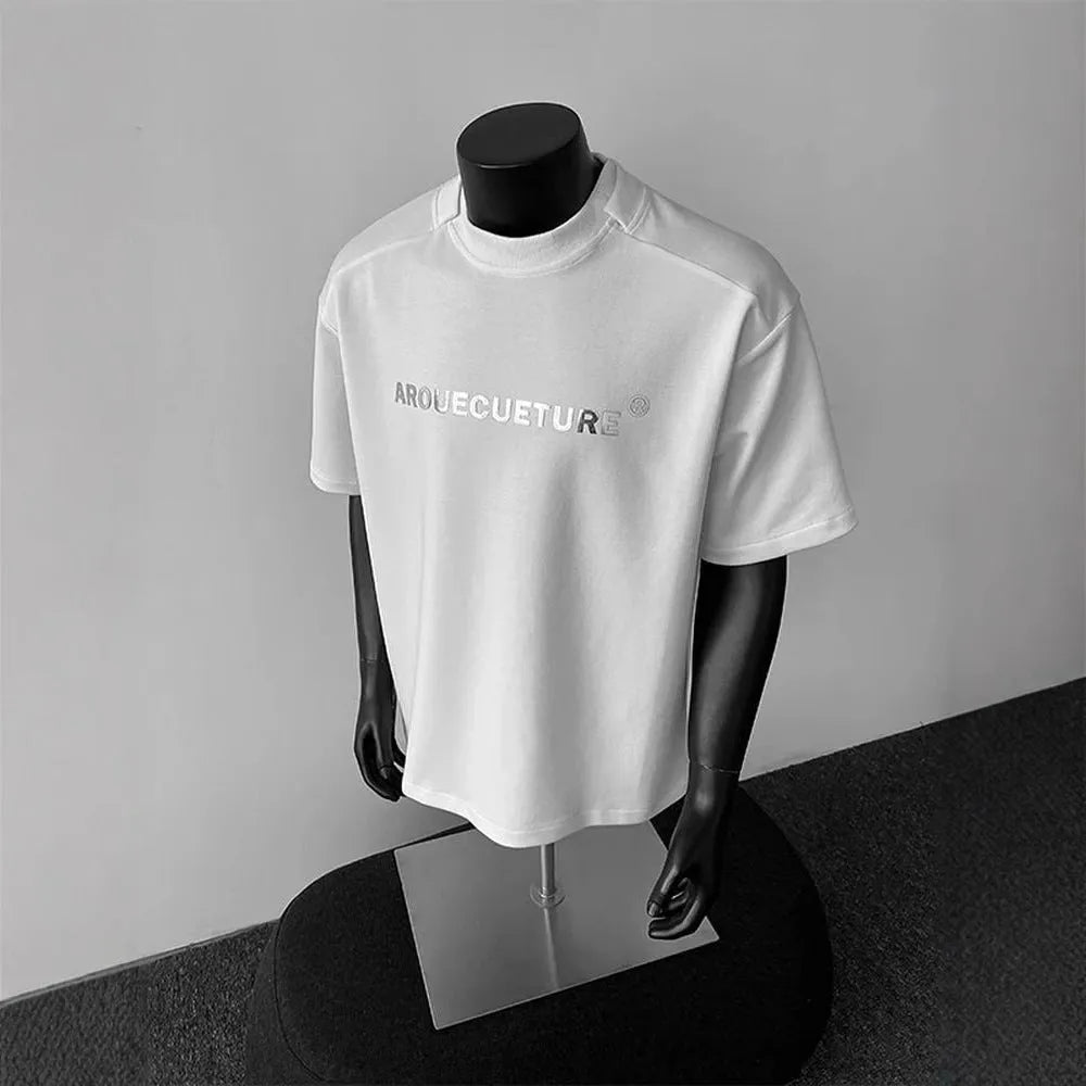Men's loose fit pure cotton t-shirt with pattern letters in light grey