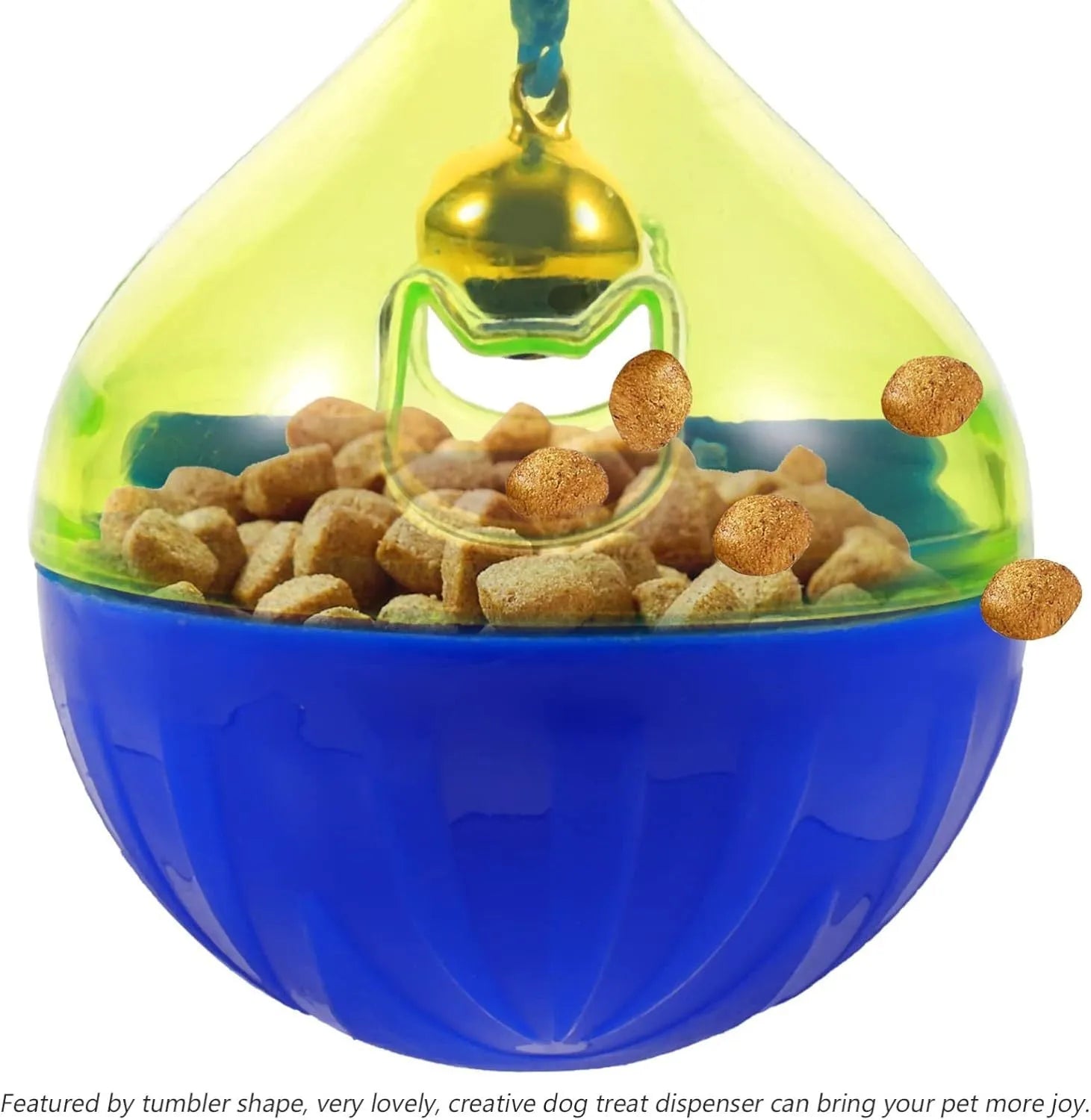 Blue and white tumbler-shaped interactive dog and cat treat dispenser puzzle toy
