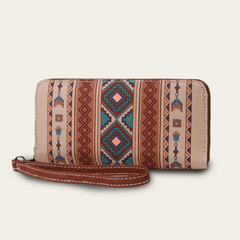 Bohemian stripe pattern RFID wallet in canvas with anti-theft function