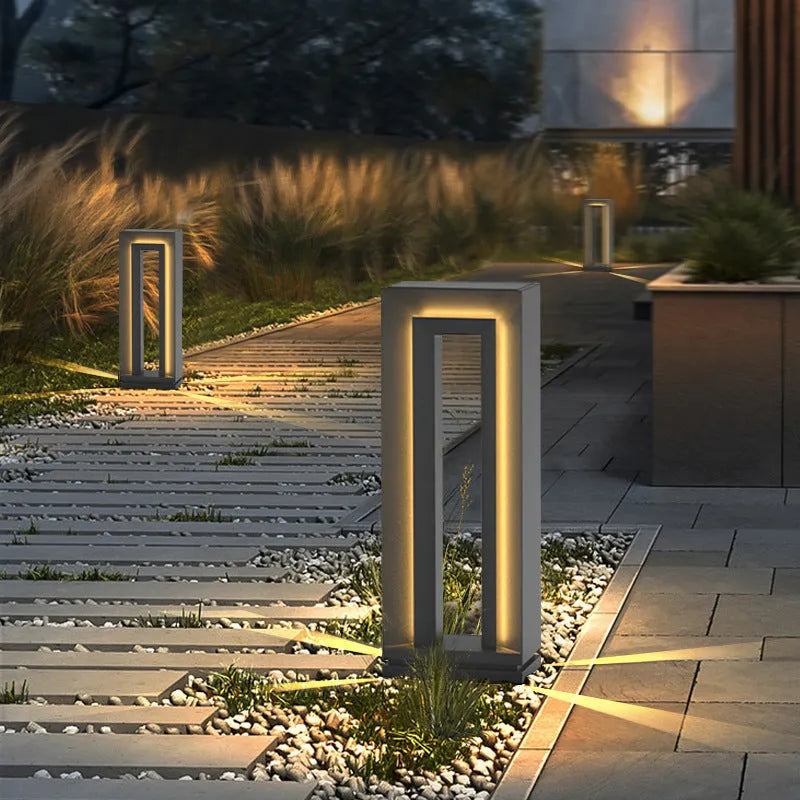 Geometric stainless steel solar garden lamp with acrylic elements