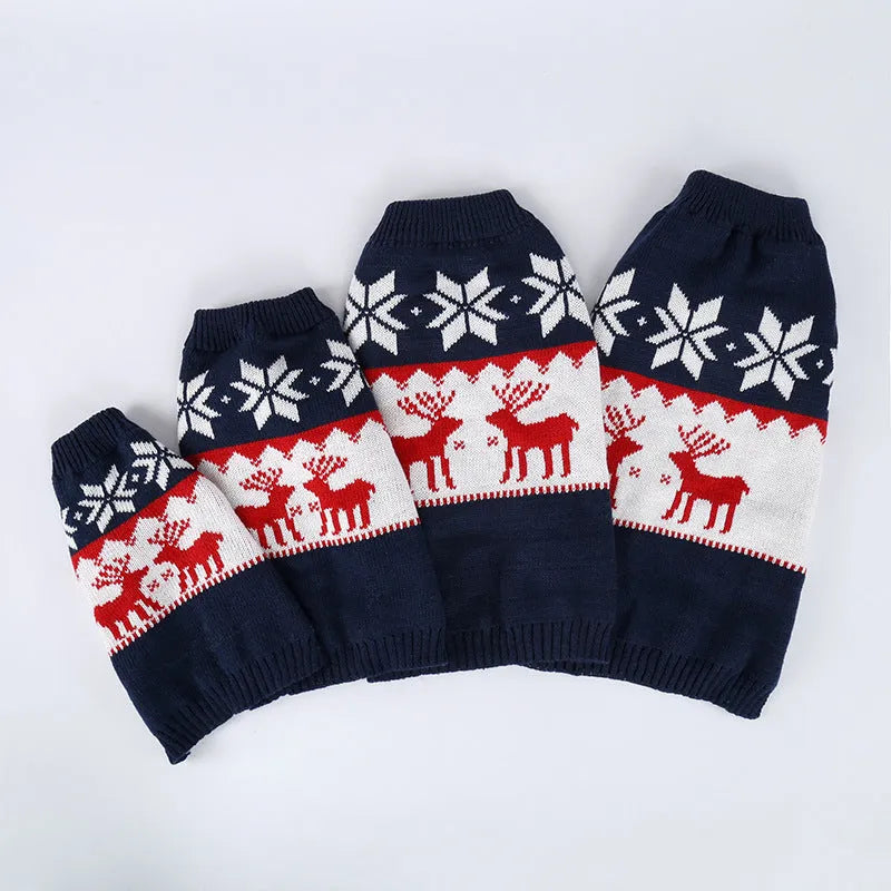 Navy blue knitted Christmas sweater for dogs with acrylic construction