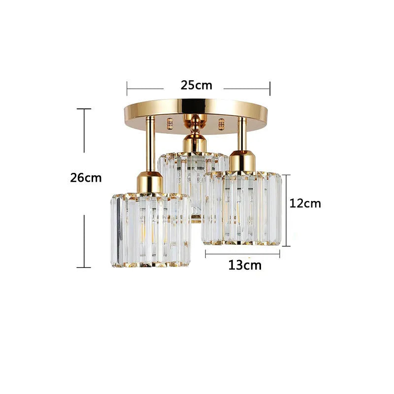Modern crystal ceiling light in black finish with metal frame and crystal accents for corridor or entrance use