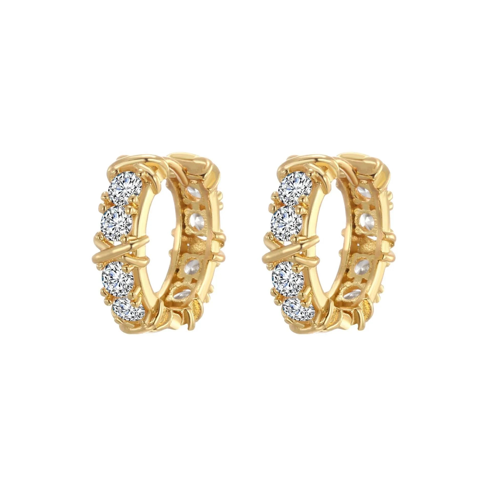 Geometric hexagonal earrings with clover cross design in silver or gold electroplated finish