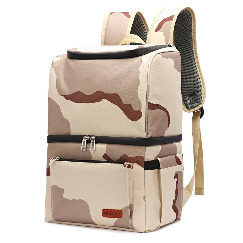 Double layer insulated picnic backpack with ice pack in blue colour showing 22L capacity