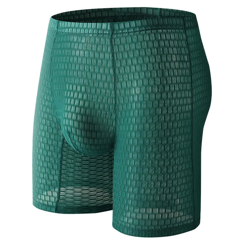 Men's solid colour lace boxer shorts with hip-lifting shaping design