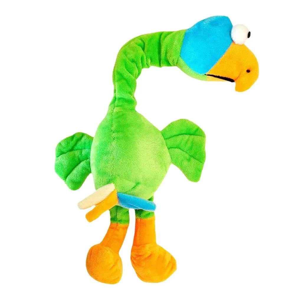 Green squeaky dog toy shaped like a chicken with bite resistant chew texture