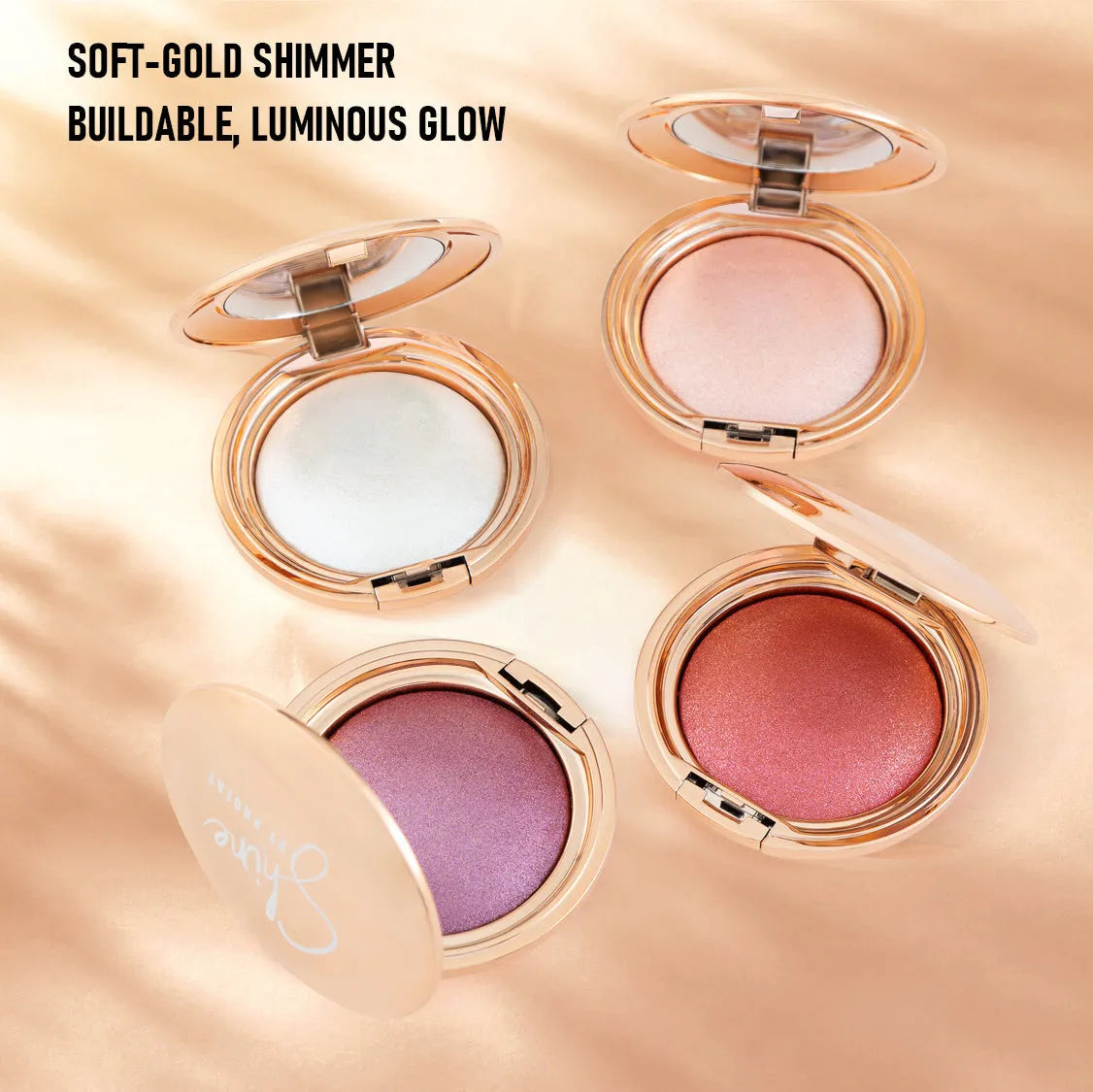 C-F019 high gloss gel nail polish bottle showing mirror finish, available in six metallic colour shades