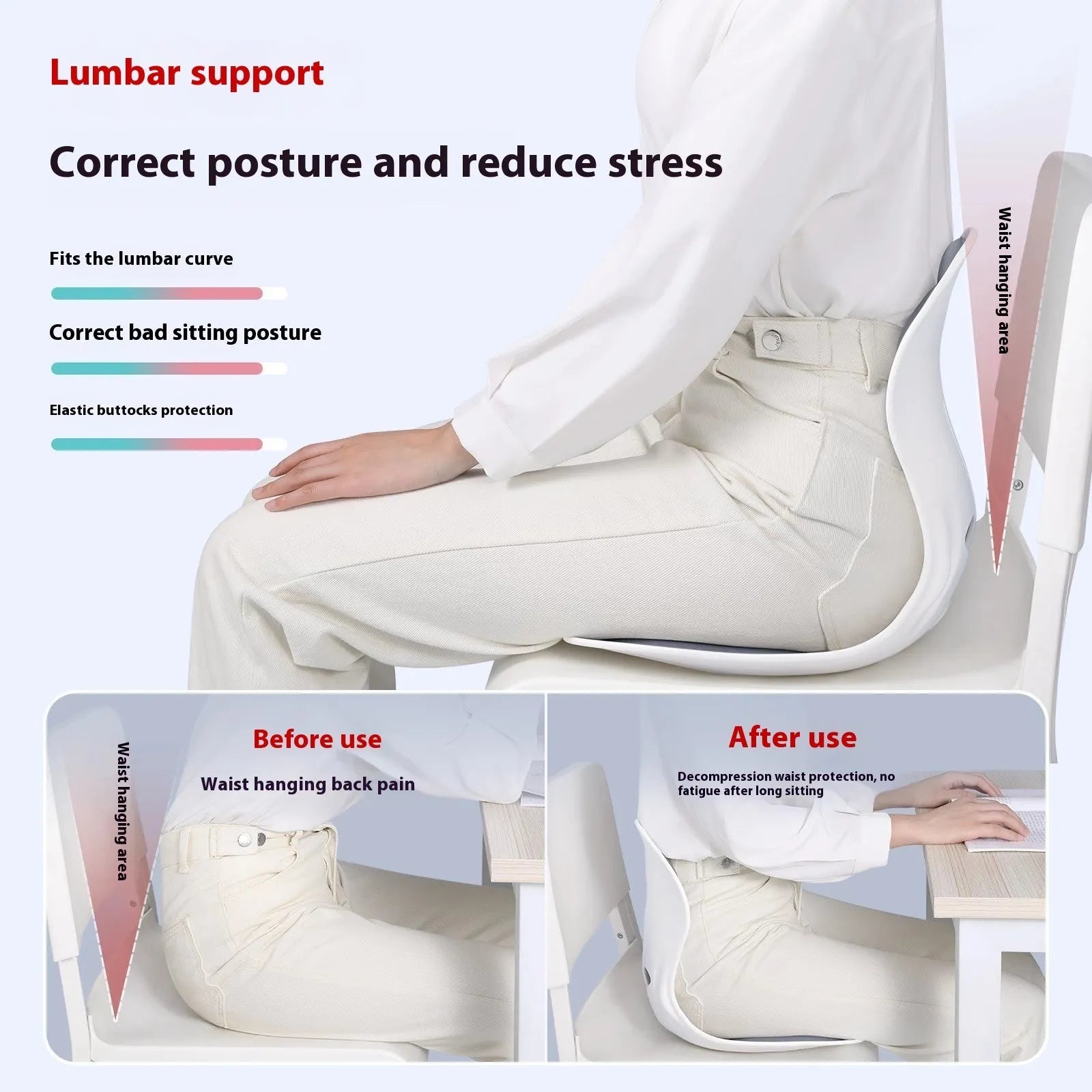 Grey waist support lumbar cushion with Japanese style design and sponge filler for sitting comfort