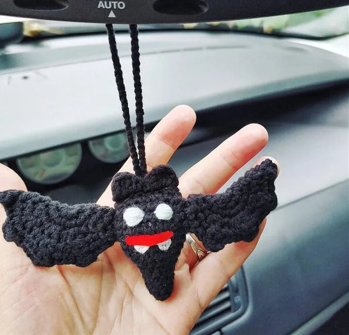 Hand-woven polyester car hanging ornament in cartoon character design