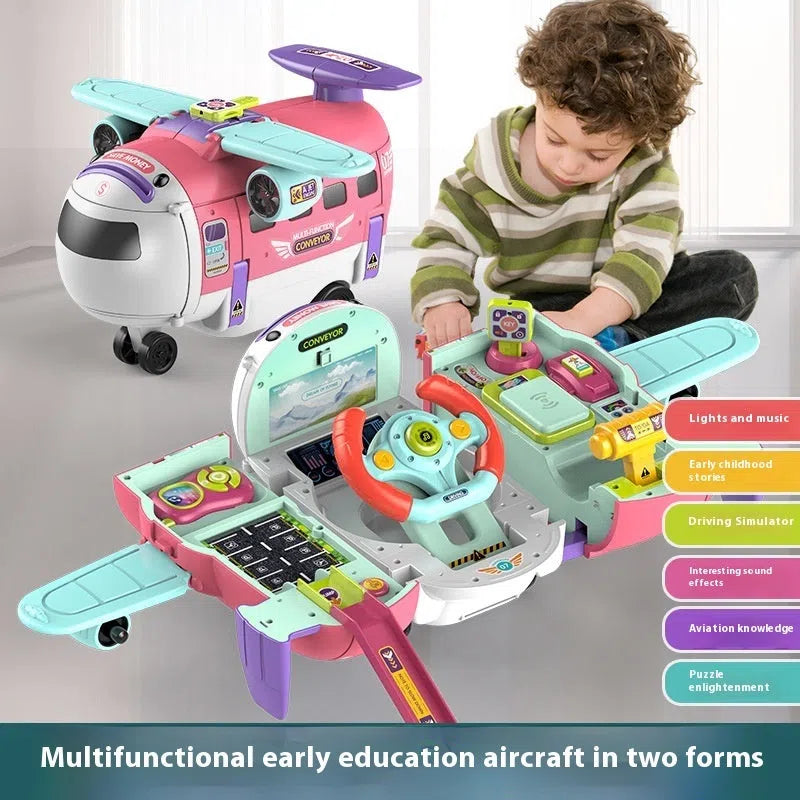 Early education transformation machine with lighting music coin bank in English blue plastic 42x14x22cm