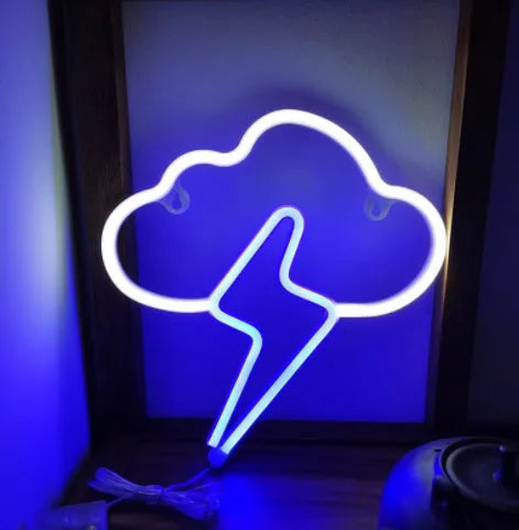 Blue cloud lightning LED neon lamp with dimmable warm white lighting for wall decoration