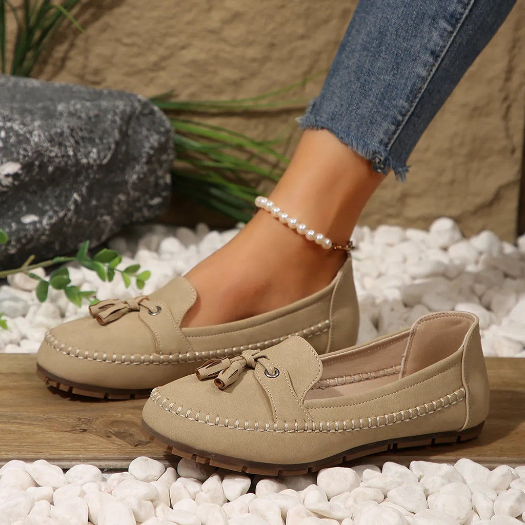Women's round head loafers non-slip flats low heel artificial PU TPR sole available in multiple colours