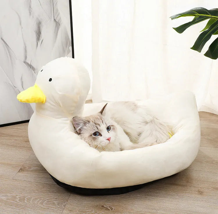 Duck-shaped blue pet bed sofa for small dogs and cats with fluffy polyester filling