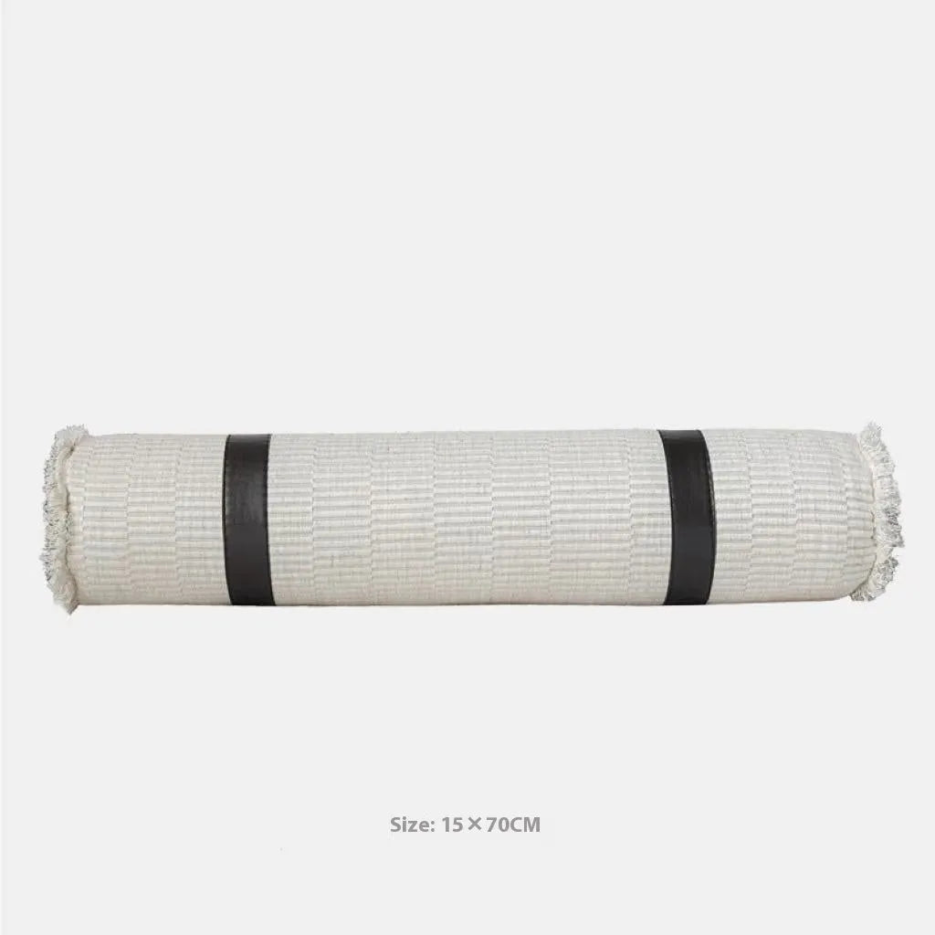 Grey and white plaid polyester bed runner blanket set with pillow on a 1.5m bed