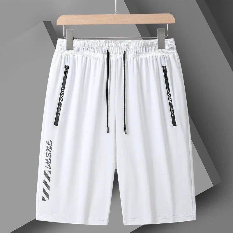 Men's black quick-drying nylon sports shorts with loose fit and fifth pants length