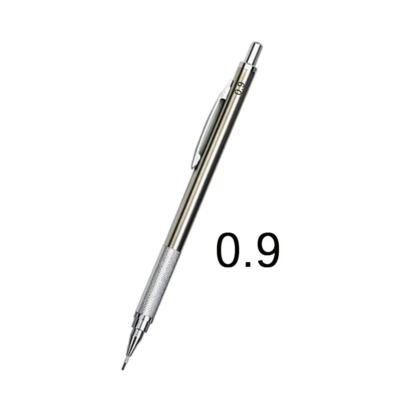Metal automatic mechanical pencil compatible with five sizes of 2B lead refills.