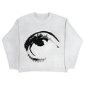 Black organic cotton punk hip hop style pullover sweater with eyes graphic print