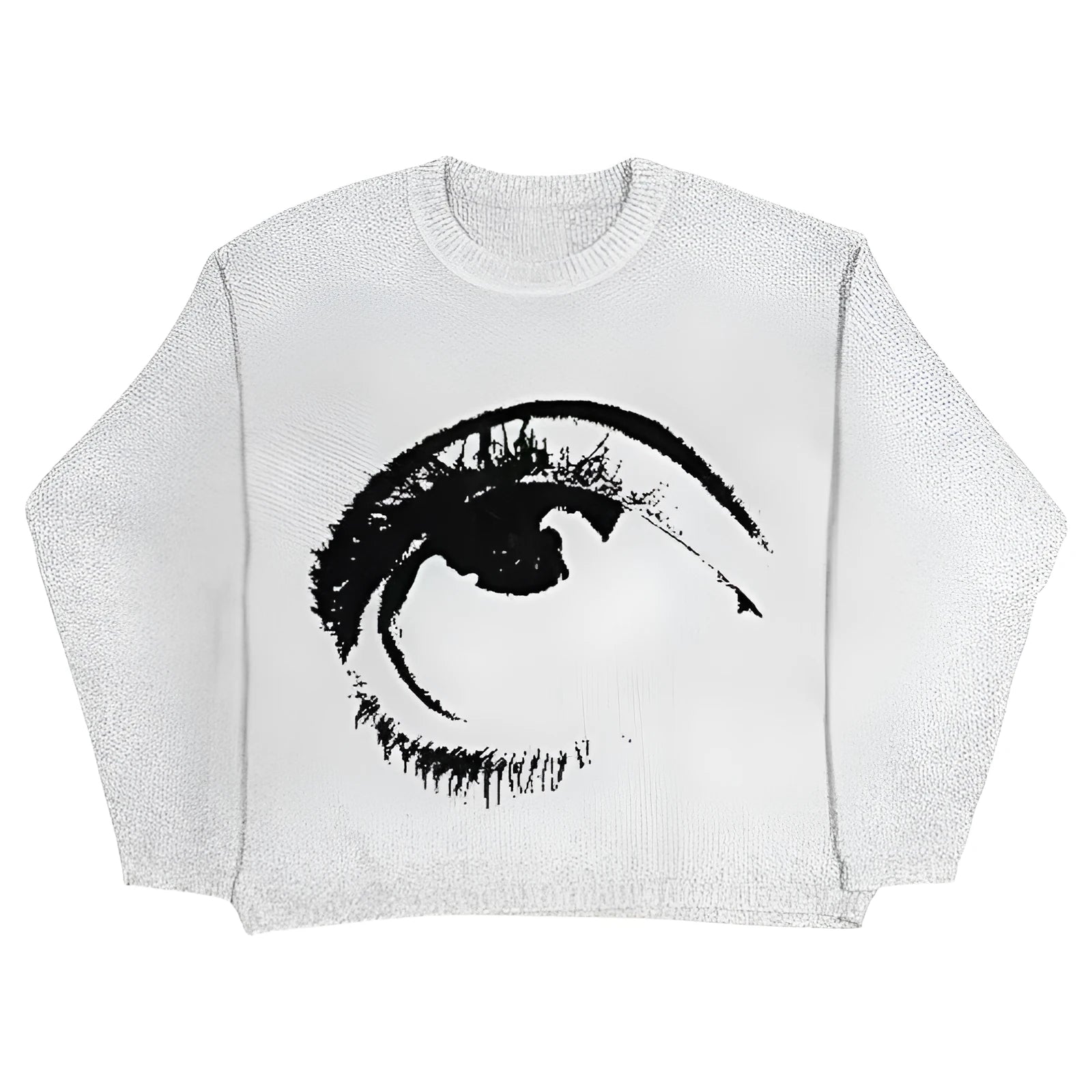 Black organic cotton punk hip hop style pullover sweater with eyes graphic print