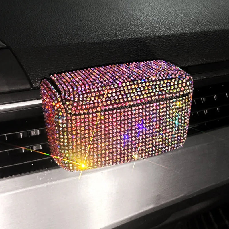Car ashtray with covered outlet in plastic, showing colour diamond options at 10cm by 7cm by 5cm size.