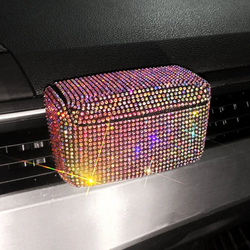 Car ashtray with covered outlet in plastic, showing colour diamond options at 10cm by 7cm by 5cm size.