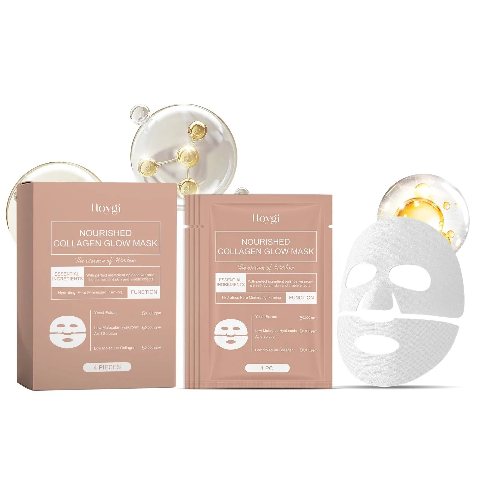 Nourished Collagen Glow Mask sheet face mask with hyaluronic acid and grape seed oil for skin hydration