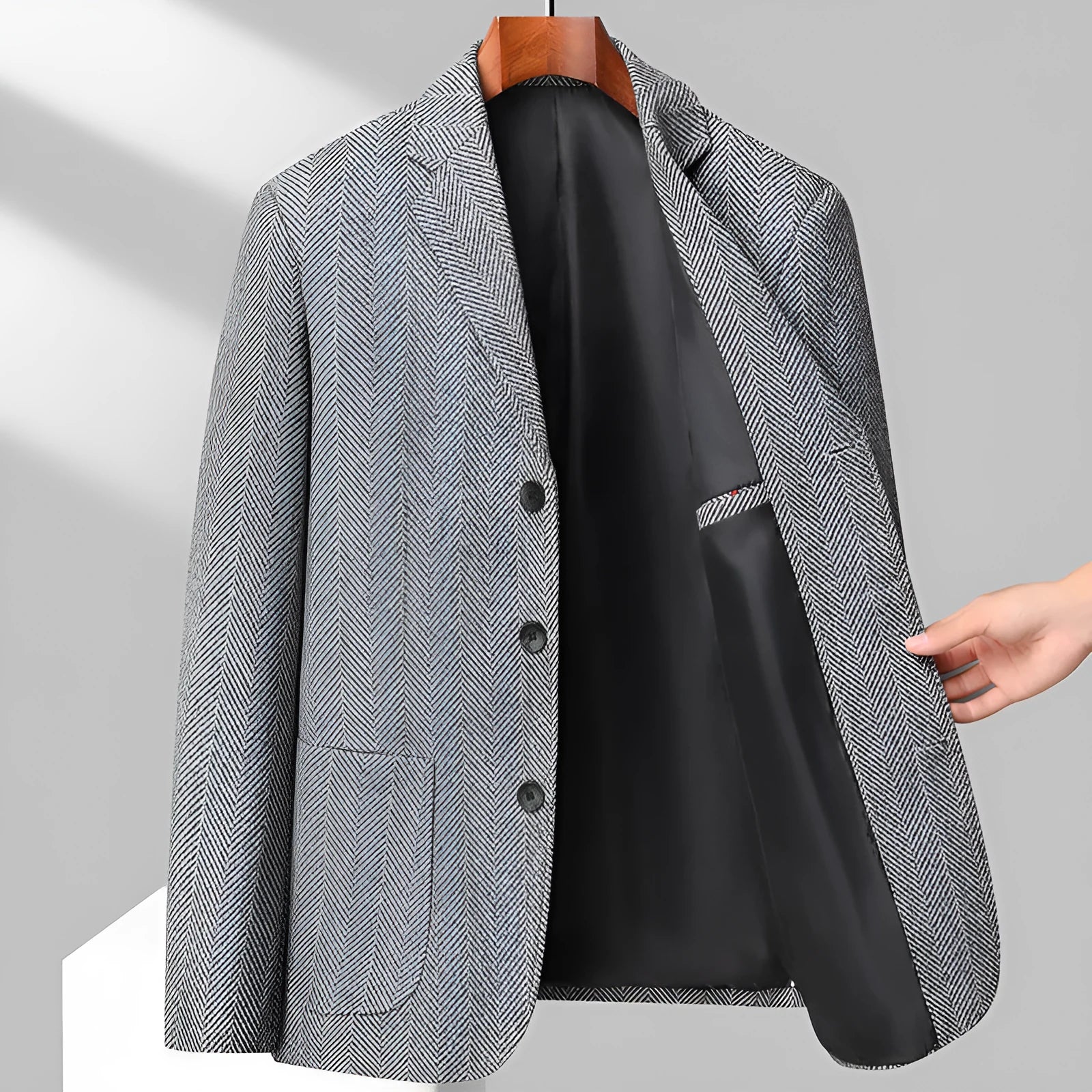 Men's loose fit casual coat in black, khaki, grey, or dark blue for spring and autumn