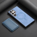 Samsung Galaxy S24 Ultra silicone anti-fall protective cover with plain leather texture in purple colour on white background