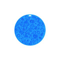 Round silicone pet licking mat with suction cup, shown in blue colour.
