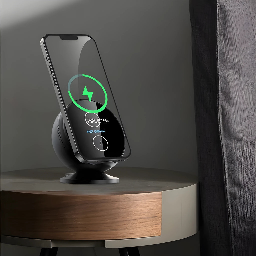 Universal mobile phone wireless charging holder with built-in Bluetooth speaker in four colour options