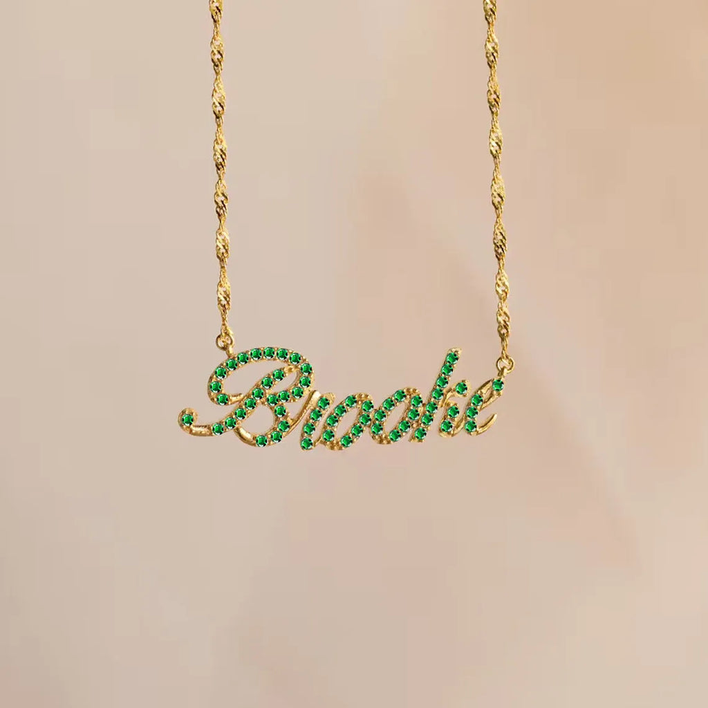 Customised copper geometric name necklace for women in gold finish