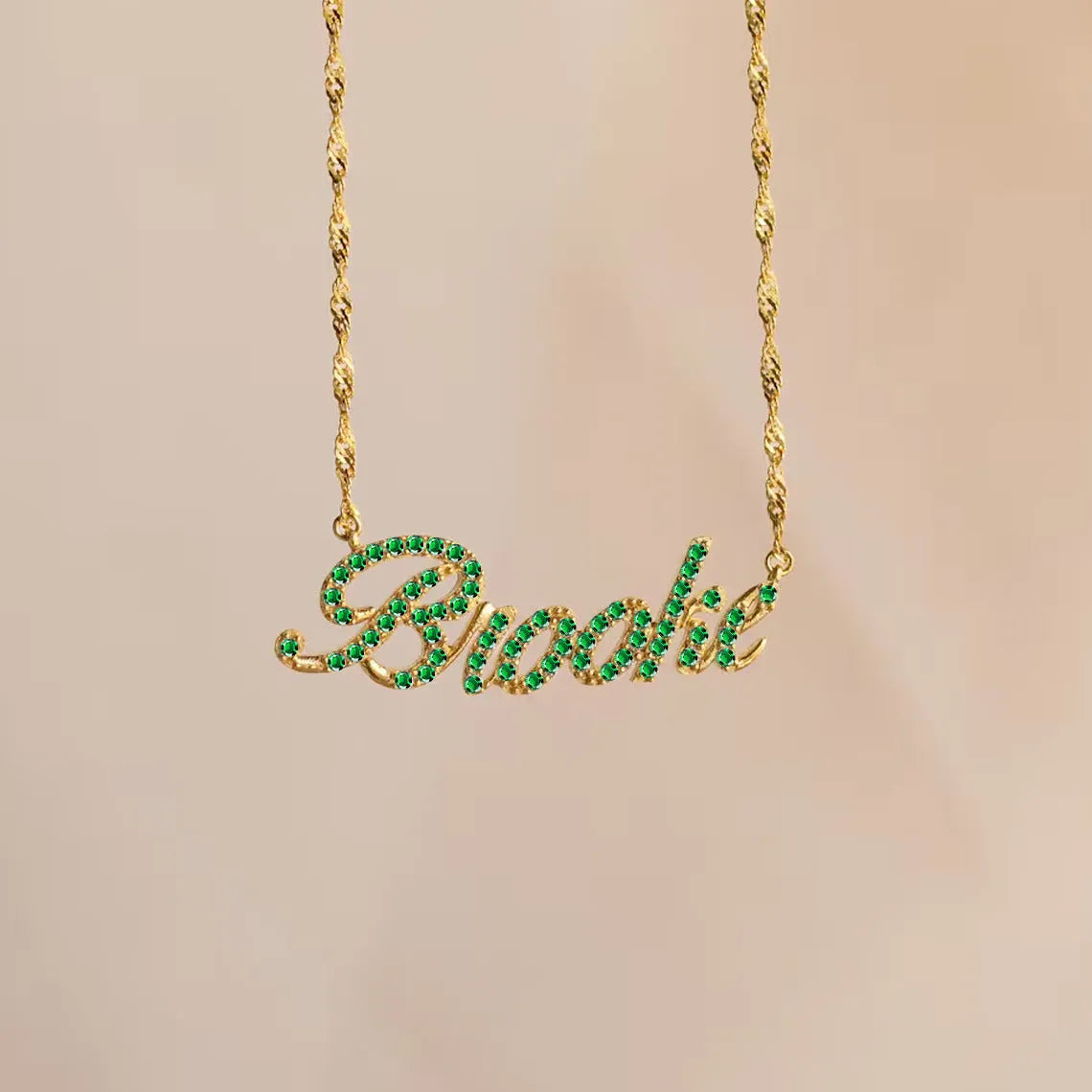Customised copper geometric name necklace for women in gold finish