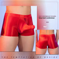 Red men's boxer shorts with elephant nose design, made from thin breathable nylon fabric.