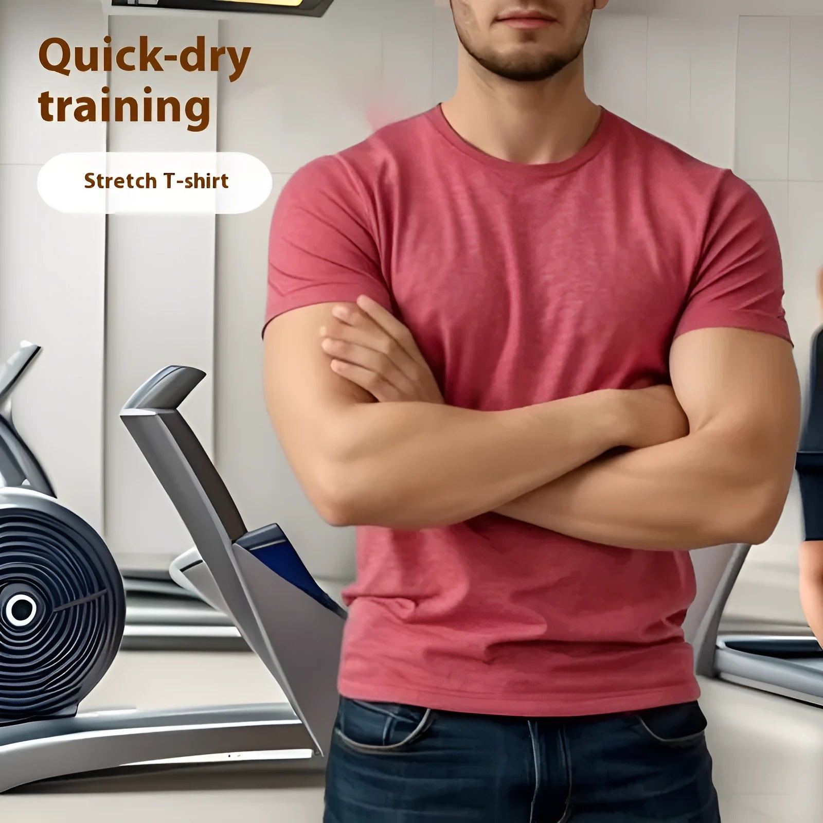 Men's black stretch quick-drying short sleeve polyester t-shirt for running.