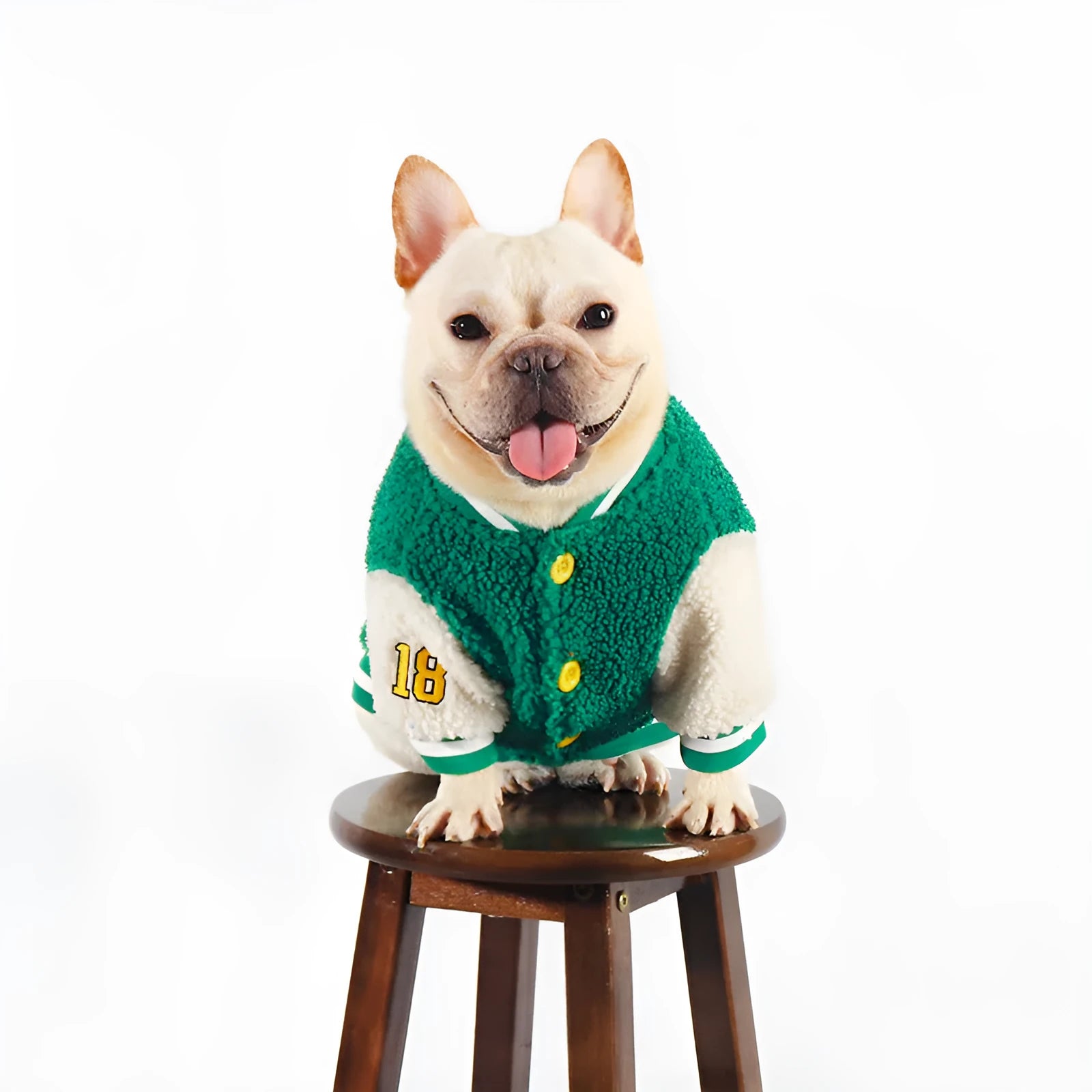 Green fleece-lined dog jumper coat for winter warmth in large to extra-extra-large sizes