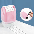 Rectangular plastic roller seal for stamping English lines, shown in multiple colour options.