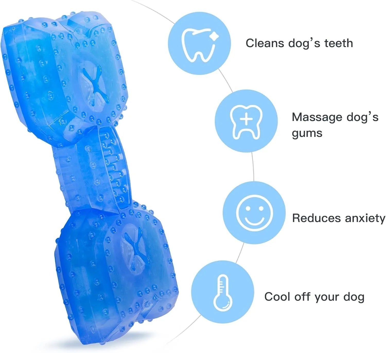 Freezable dog teething toy in bones and circles shapes with treat pocket