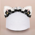 A plush fabric cartoon helmet cover set for adults, showing character designs like a bear and dinosaur for cosplay.