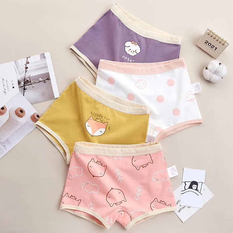 Girls' pure cotton underwear shorts set in 4 pairs, available for heights 110-170cm, cotton fabric