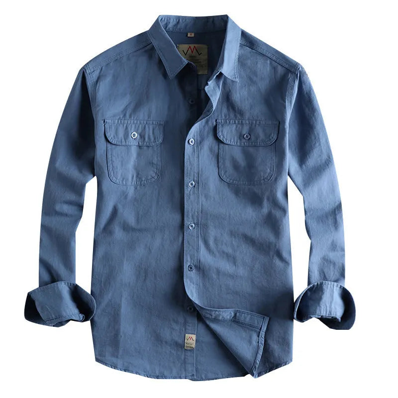 Men's cotton cardigan-style long sleeve shirt in solid white or light blue colour