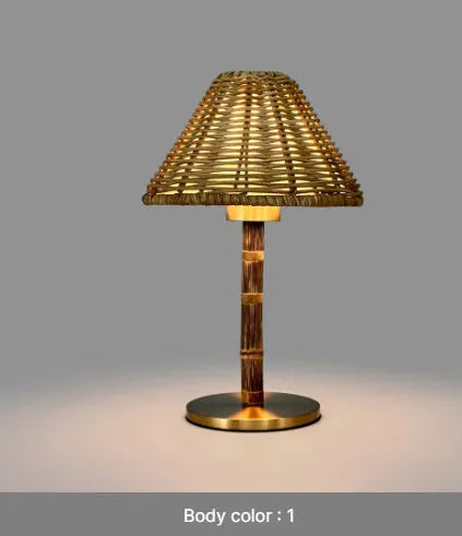 Gold alloy desk lamp with 3W LED showing three-step brightness button and Type-C port