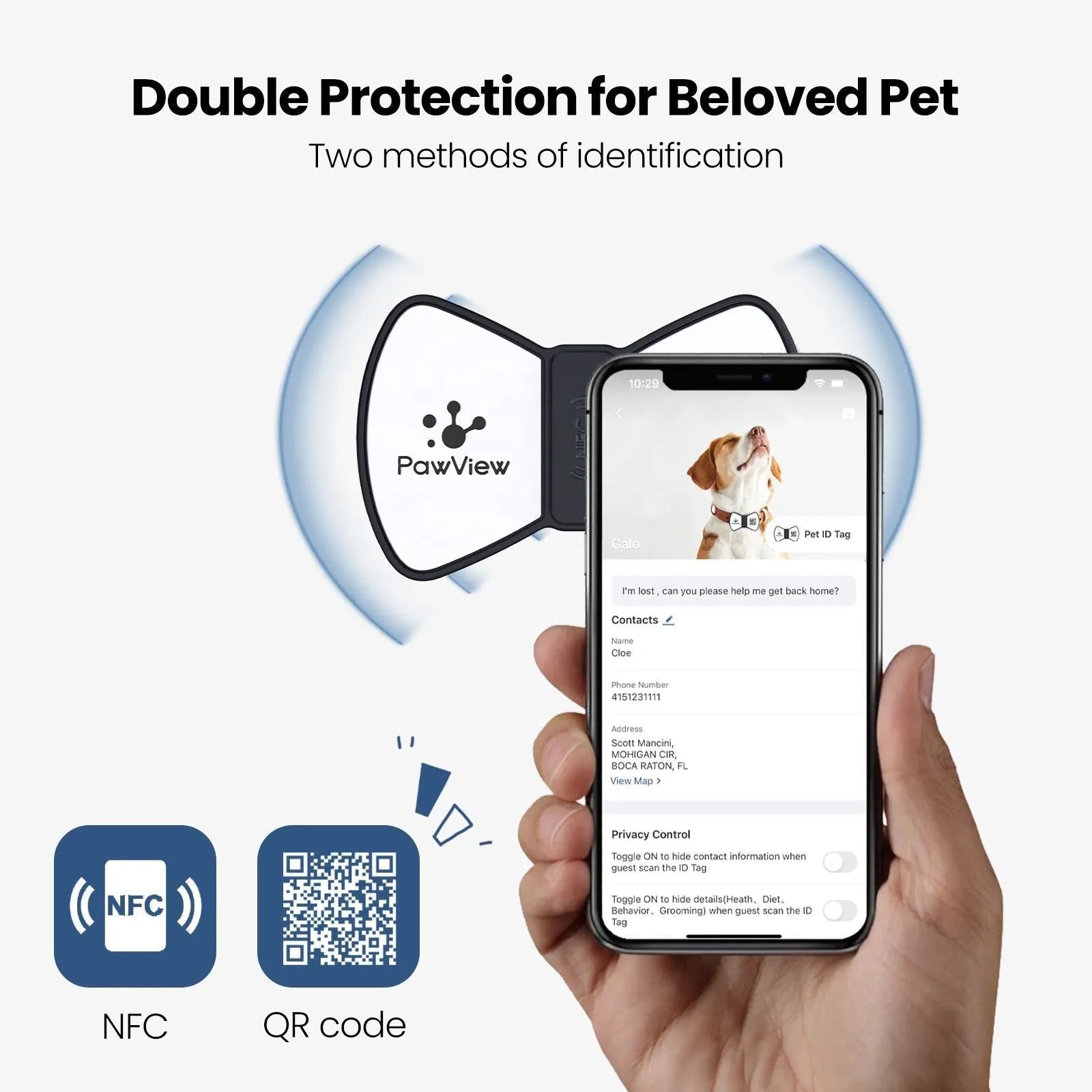 NFC smart QR code silicone pet ID tag with bowknot decoration for dogs and cats