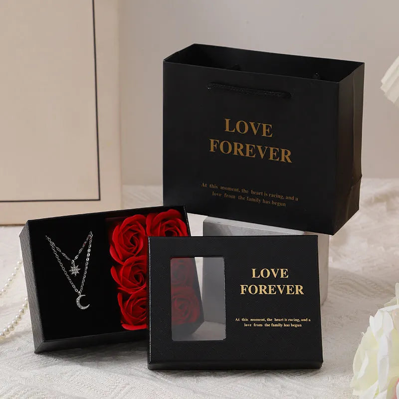Korean style soap flower gift set in gift box with handbag, in red, pink, or black colour options.
